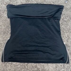 Black Matte Sculpt Fold Over Double Zip Side Longline Bandeau Top